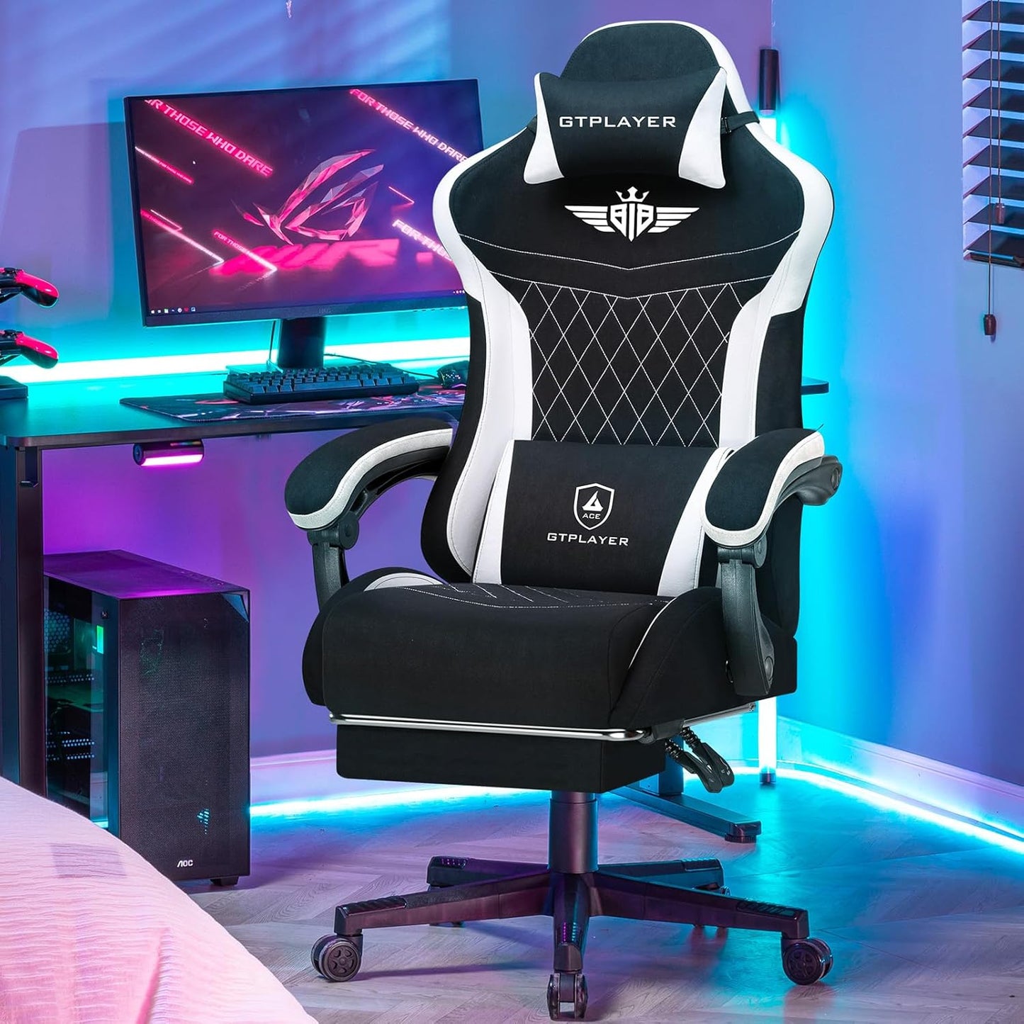 Gamingstoel – Gamestoel – Bureaustoel – PC Stoel – Ergonomische Stoel – Ademend Textiel – Verstelbare Rugleuning Tot 150° – Zwarte Stoffering