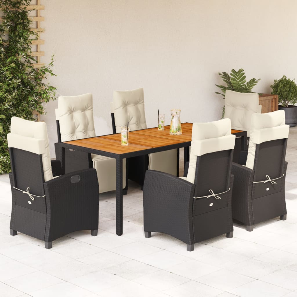 Loungebank – Tuinbank – Loungeset – Tuinmeubel – Balkonbank – Verstelbare Rugleuning – Weerbestendig PE-Rattan – Zwart/Crème