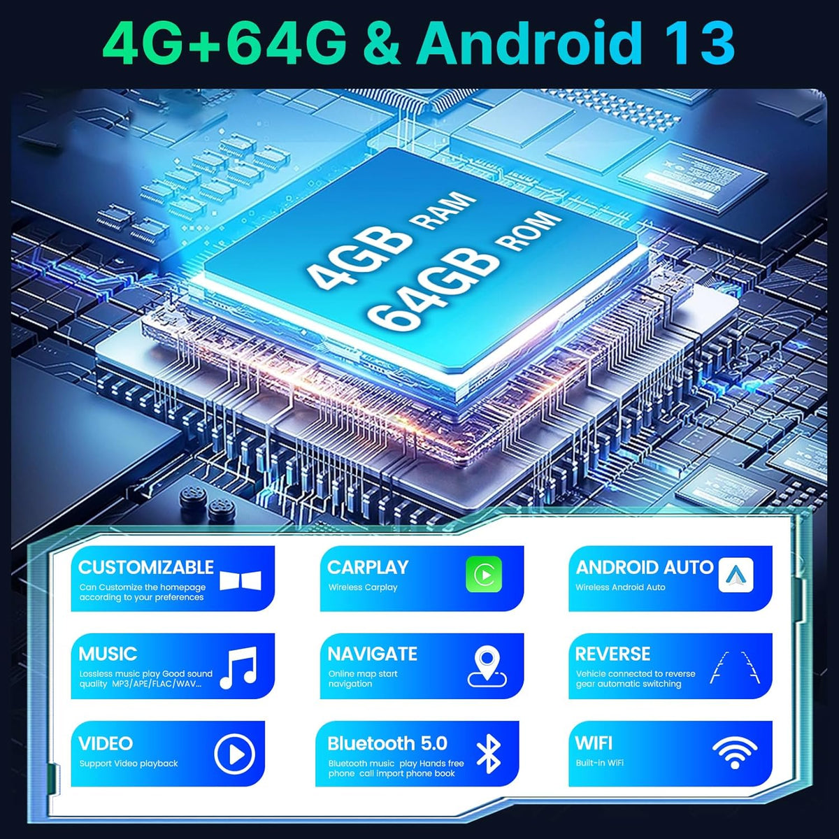 [4+64G] Android Car Radio for VW Tiguan 2006-2016 with Wireless Carplay and Android Car - 9 Inch IPS 1280 * 720P Touch Screen Car Radio with AI DSP, EQ, SWC, GPS + AHD Rear View Camera