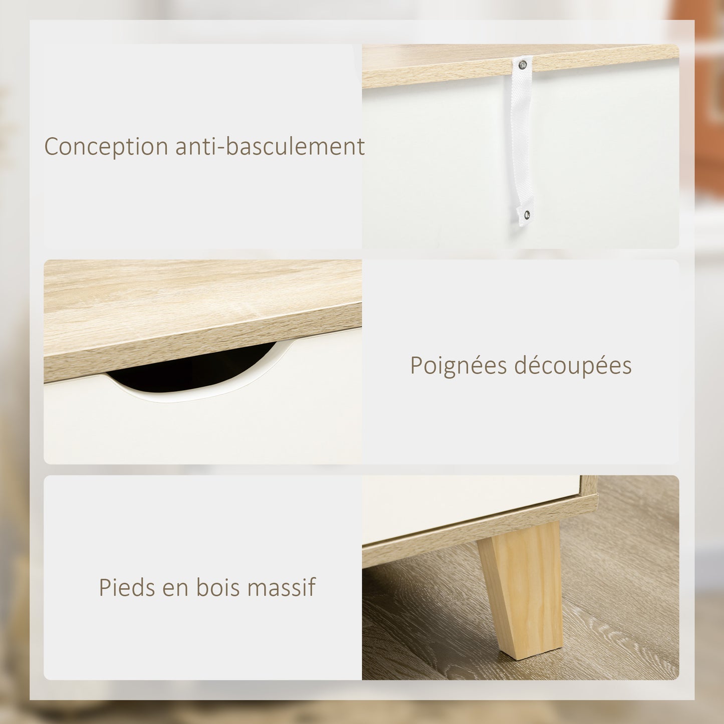 Ladekast – Commode – Opbergkast – Dressoir – Scandinavische Stijl – Wit Met Houten Poten – 6 Ruime Laden – Compact Formaat 120x40x76 cm