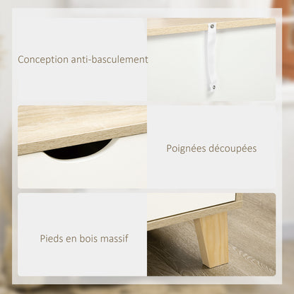 Ladekast – Commode – Opbergkast – Dressoir – Scandinavische Stijl – Wit Met Houten Poten – 6 Ruime Laden – Compact Formaat 120x40x76 cm