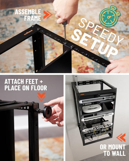 Open Frame Rack 20U – Serverrack – Netwerkrek – AV-rack – 19-Inch Rack – Open Ontwerp Voor Optimale Luchtstroom – Wandmonteerbaar Met 2 Geventileerde Planken