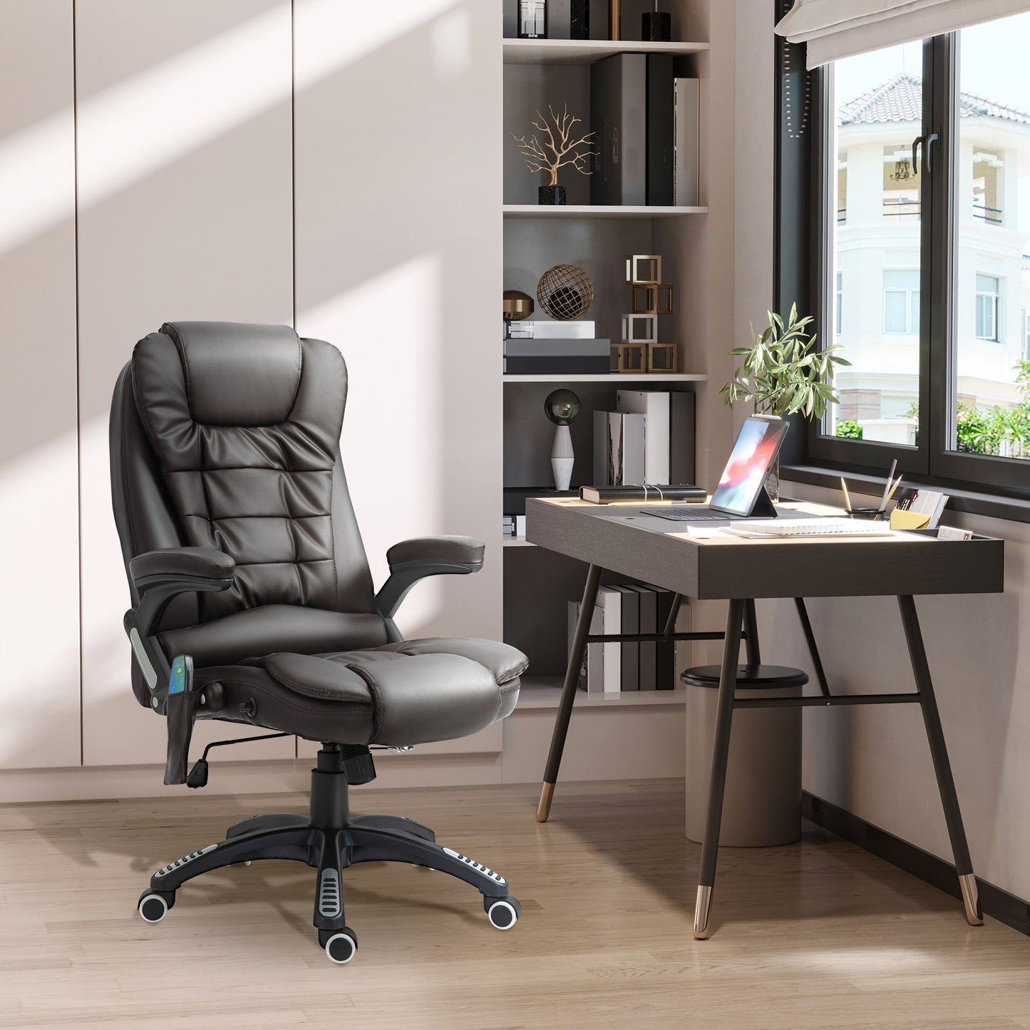 Ergonomische Bureaustoel – Bureaustoel Met Massage – Draaistoel – Bureaustoel Met Verwarming – Kantoorstoel – Hoogte Verstelbaar – Bruin Kunstleer