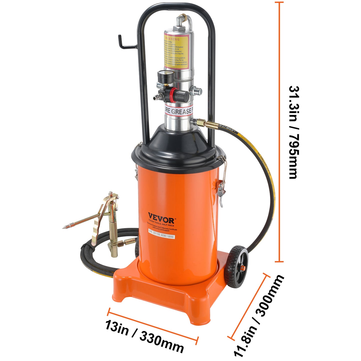 Pneumatische Vetpomp – Vetspuit – Vetpistool – Smeerwagen – Vetinjector – 12 Liter Inhoud – 50:1 Hogedruk Ratio