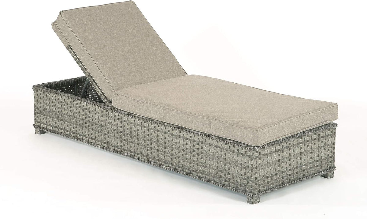 Portofino Outdoor Grey Adjustable Rattan Garden Sun Lounger - QUORE