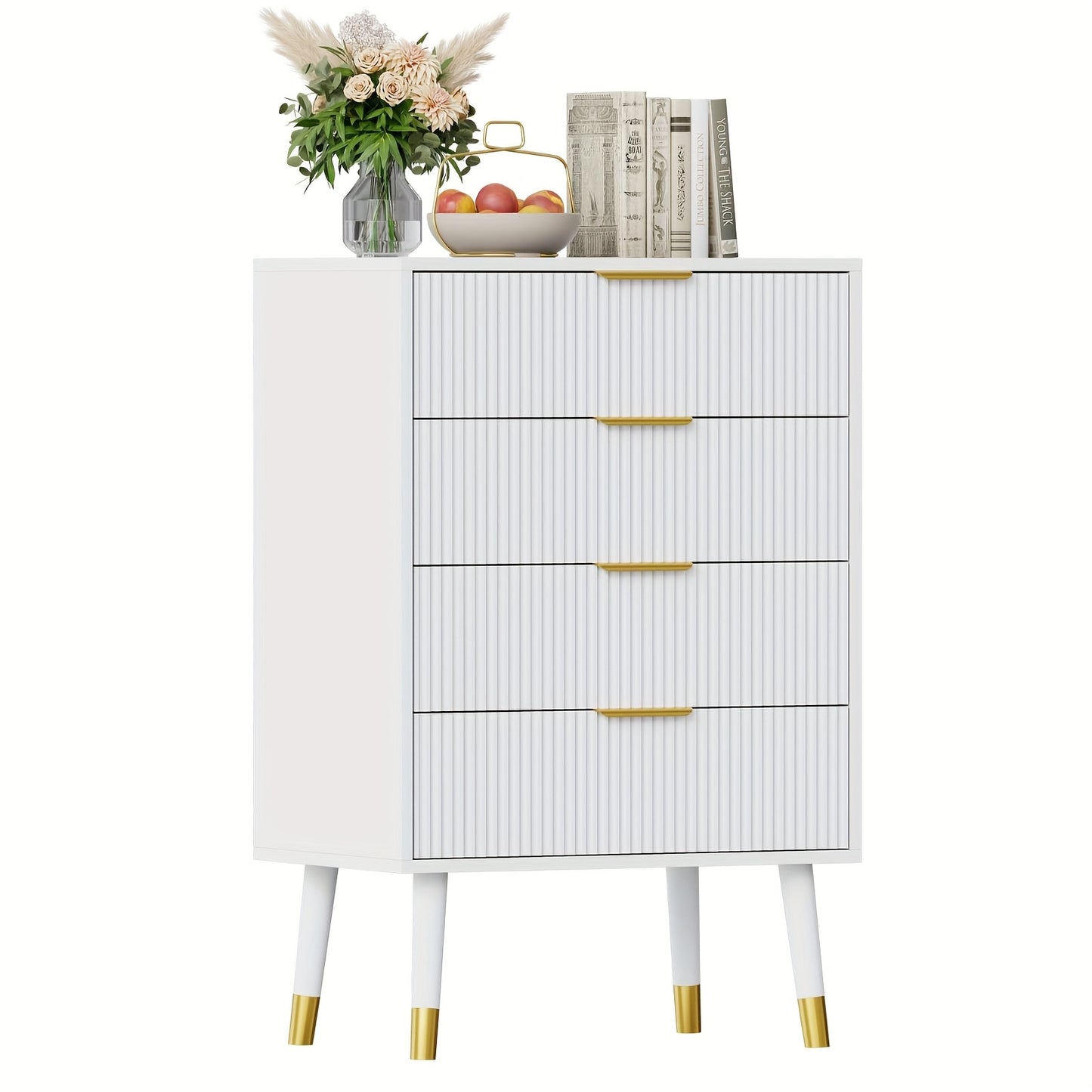 Ladekast – Dressoir – Ladenkast – Opbergkast – Ladekast Wit Goud – 4 Laden – Compact Design – Stevig Houten Meubel