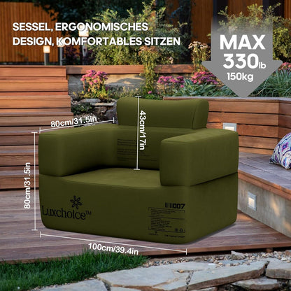 Luxchoice Opblaasbare sofa, camping, 1 persoon, luchtbank, camping, opblaasbare bank, opblaasbare outdoor luchtbank met armleuning en draagbare pomp
