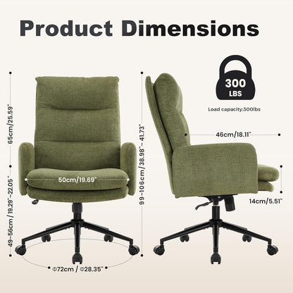 Bureaustoel – Bureaustoel Met Wieltjes – Bureaustoel Met Armleuningen – Ergonomische Bureaustoel – Draaibare Bureaustoel – Hoge Rugleuning – Verstelbare Zithoogte – Pluche Cashmere Bekleding Groen