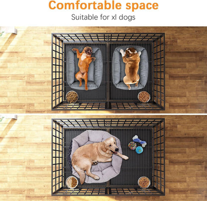 Hondenkooi met vloerblad, hondenkooi met scheidingswand, roosterbox met 2 deuren en dienblad, 2-in-1 dubbele box voor grote en middelgrote honden, 120 x 73 x 68 cm