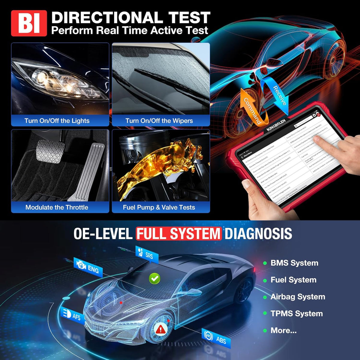 KINGBOLEN K10 PRO OBD2 diagnoseapparaat, bidirectioneel OE-niveau, alle systemen, OBD2-diagnoseapparaat voor de auto, met topologiekaart, ECU-codering, diagnoseapparaat auto met FCA Can FD en DOIP, 50