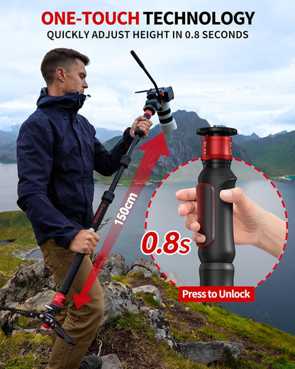 IFOOTAGE Cobra 3 Strike Monopod A150S-III met pedaalvergrendelingsbasis, hoogteverstelling in één stap, maximale belasting 5 kg, 150 cm