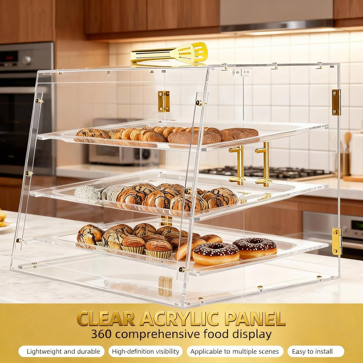 Commerciële Countertop Bakkerij Vitrine met Achterkant Magnetische Deuren, 20 "x 17" x 16.7" Gebak Vitrine Voedsel Vitrinekast voor Cake Donut