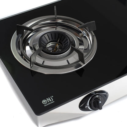 NJ NGB-S2 Indoor Gasfornuis - 2 Pits Draagbare Gaskookplaat LPG Fornuis Kookplaat voor Caravan Zwart Glas Vrijstaand Tafelblad voor Thuis Keuken Camping Tuin Catering 6.8kW