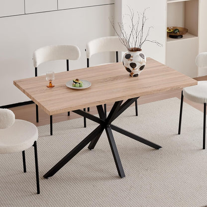 Moderne Rechthoekige Eettafel – Keukentafel – Woonkamertafel – Eetkamertafel – Bureaublad – Zwart Metalen Frame – Verstelbare Voetkussens – Geschikt Voor 4-6 Personen