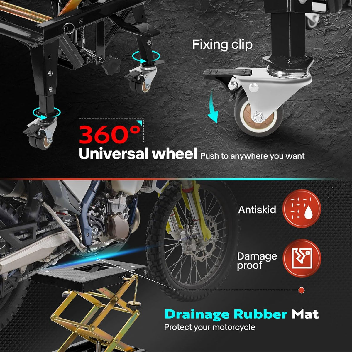 VIVOHOME 160kg Heavy Duty Hydraulische Motorfiets Heftafel Voetbediende ATV Dirt Bike Schaarstandaard met 4 Wielen Zwart