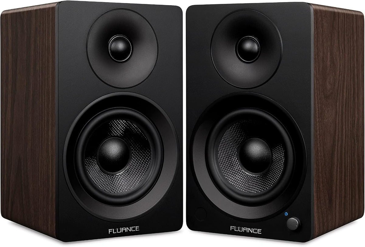Fluance Ai41 Aangedreven 2-weg 2.0 stereo boekenplankluidsprekers met 5" drivers, 90W versterker voor draaitafel, tv, pc en Bluetooth 5 draadloze muziekstreaming met RCA, optisch, subwooferuitgang