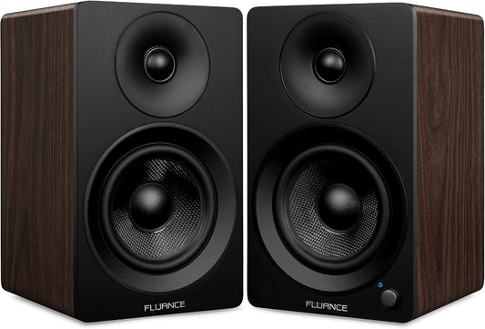 Fluance Ai41 Aangedreven 2-weg 2.0 stereo boekenplankluidsprekers met 5" drivers, 90W versterker voor draaitafel, tv, pc en Bluetooth 5 draadloze muziekstreaming met RCA, optisch, subwooferuitgang