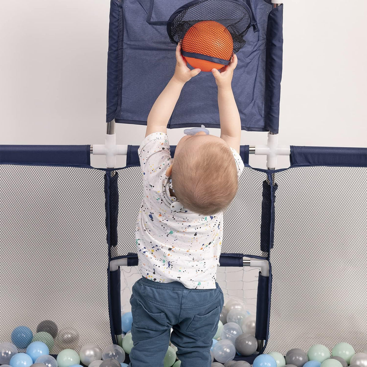 Square Baby Playpen With Plastic Balls, Basketball - QUORE