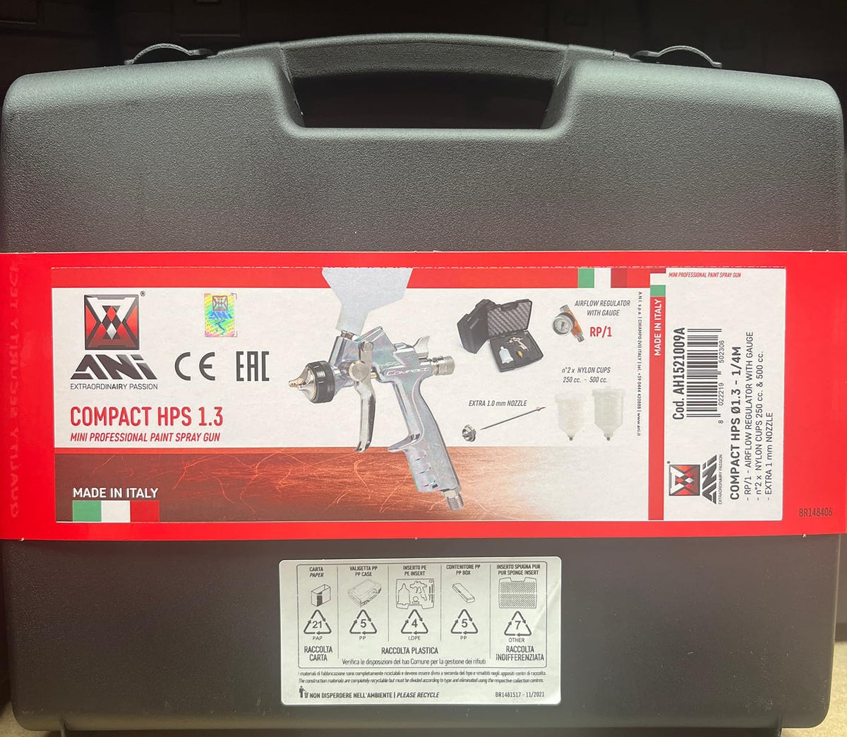 Verfspuit – Spuitpistool – Lakspuit – Spuitapparaat – Midi Verfspuit 1,3 mm Nozzle – Laag Luchtverbruik – Geschikt Voor Kleine Compressors