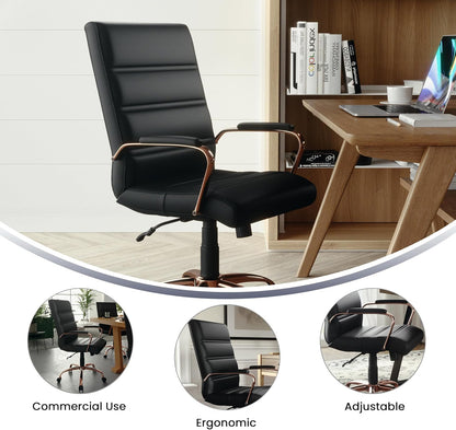 Flash Furniture Executive stoel, draaistoel, zwart leer, roodgoudkleurig frame, 61 x 58,4 x 103,5 cm (B x D x H)