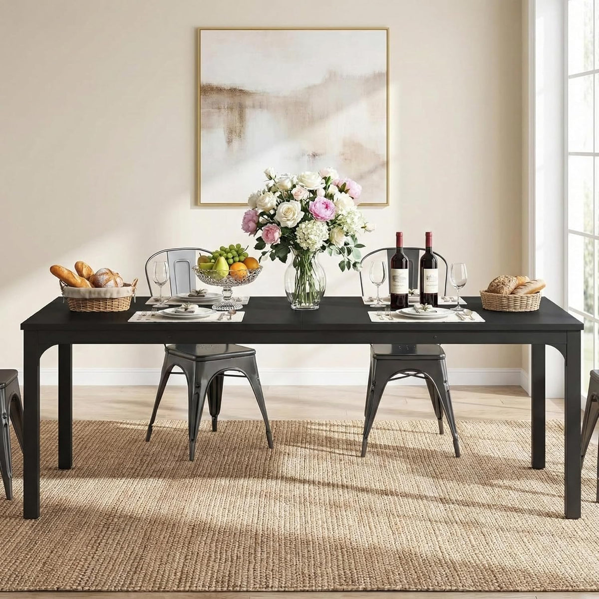 Lailang 200cm Eettafel, Kitchen Dining Table, Eetkamertafel, Houten Eettafel, Dining Table For 8, Large Long Rectangle, 200 x 70 x 75 cm, Zwart