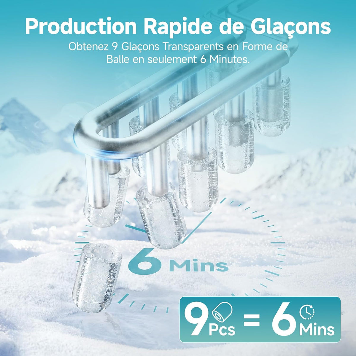 EUHOMY Compacte ijsblokjesmachine, 9 ijsblokjes klaar in 6 minuten, 12 kg/dag, zelfreinigend, met draaggreep, mand en schep, 2 ijsblokjesmaten, voor thuis, keuken, kantoor, zilver