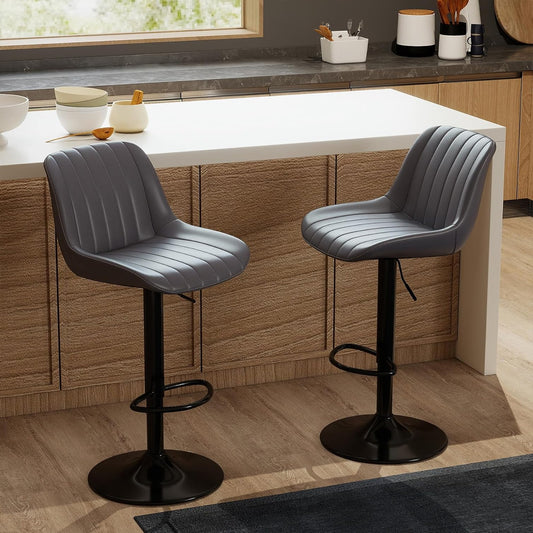 Youhauchair Bar Stools Set of 2, Height Adjustable Bar Stool with Backrest, PU Leather Bar Chairs Bar Stool, Modern Bar Chair Kitchen Stool, Dark Grey - QUORE