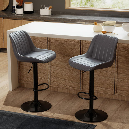 Youhauchair Barkrukken Set van 2, In Hoogte Verstelbare Barkruk met Rugleuning, PU Lederen Barstoelen Bar Stool, Moderne Barstoel Keuken Kruk, Donkergrijs