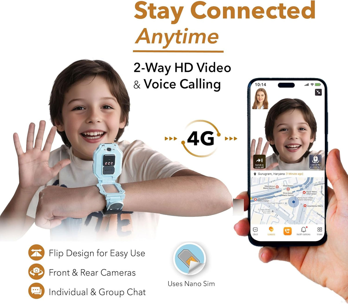 imoo Z7 Smartwatch voor kinderen met telefoon, kindersmartwatch, kindersmartwatch met telefooncall en langdurige video, IPX8 waterdicht (blauw)