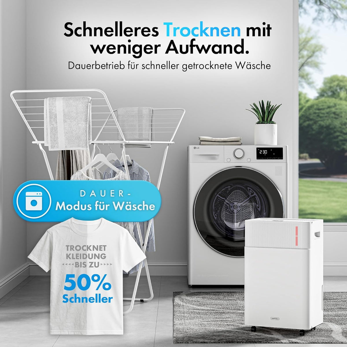 VonHaus Elektrische luchtontvochtiger, 20 l/dag, 4,5 l waterreservoir, wifi/smart kamerontvochtiger tegen vocht, condensatie, schimmel en geuren, luchtontvochtiger voor wasgoed, thuis, slaapkamer