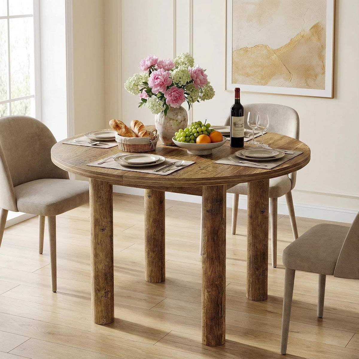 Ronde Eettafel – Eettafel Rond – Keukentafel – Houten Tafel – Eettafel Voor 4 Personen – 100 cm Diameter – Hoogwaardig MDF Bruin - QUORE