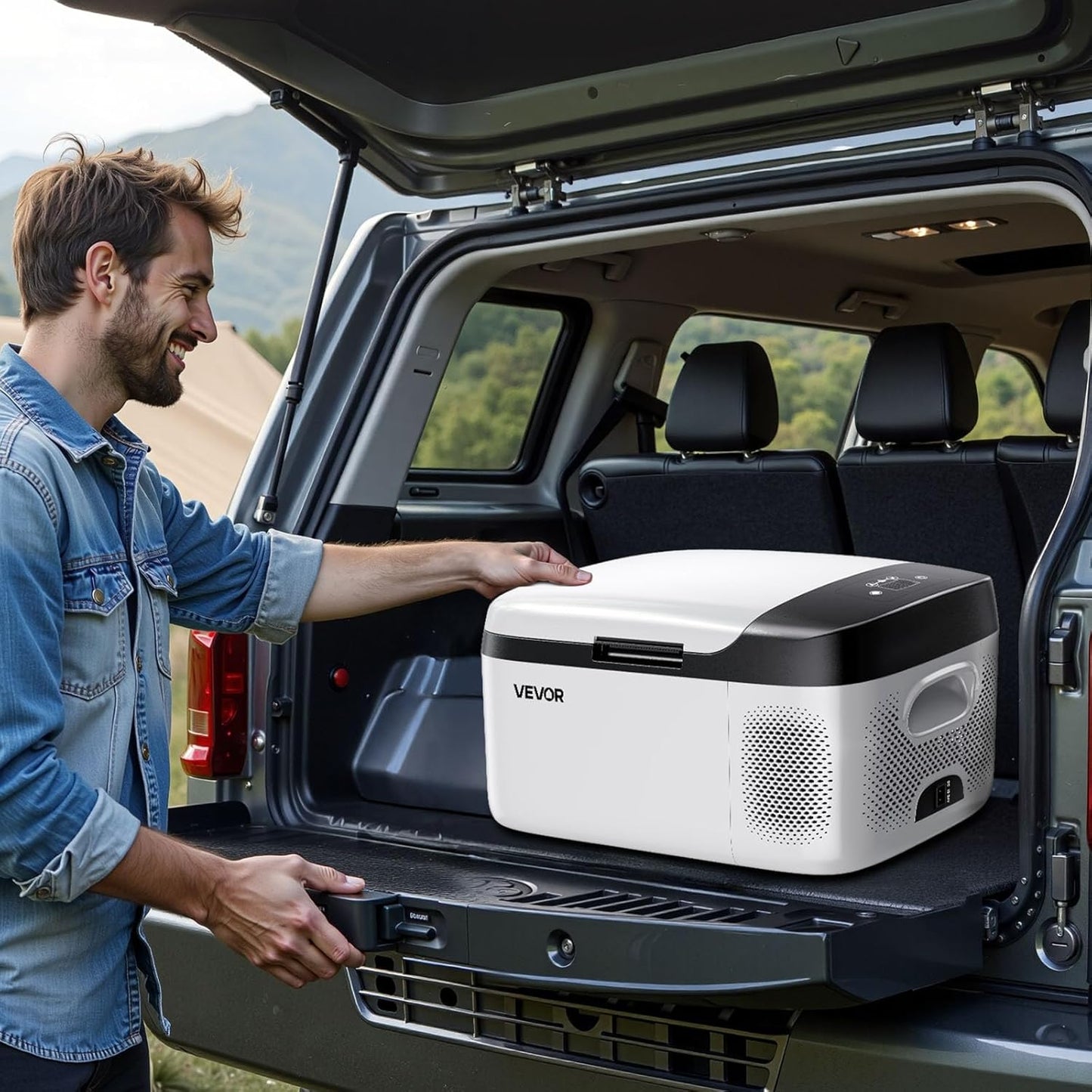 VEVOR Draagbare elektrische koelkast voor auto, 15 l, mini-compressor, DC 12 V, 24 V, met koud- en warme modus, app-bediening, compact en schokbestendig ontwerp, voor camper, vrachtwagen, boot