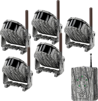 Draadloos alarmsysteem, 300 m lang bereik, jachtalarm, weerbestendig, bewegingsmelder en detector, bewaking en bescherming, voor buiten, 1 ontvanger en 5 sensoren