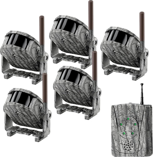 Draadloos alarmsysteem, 300 m lang bereik, jachtalarm, weerbestendig, bewegingsmelder en detector, bewaking en bescherming, voor buiten, 1 ontvanger en 5 sensoren