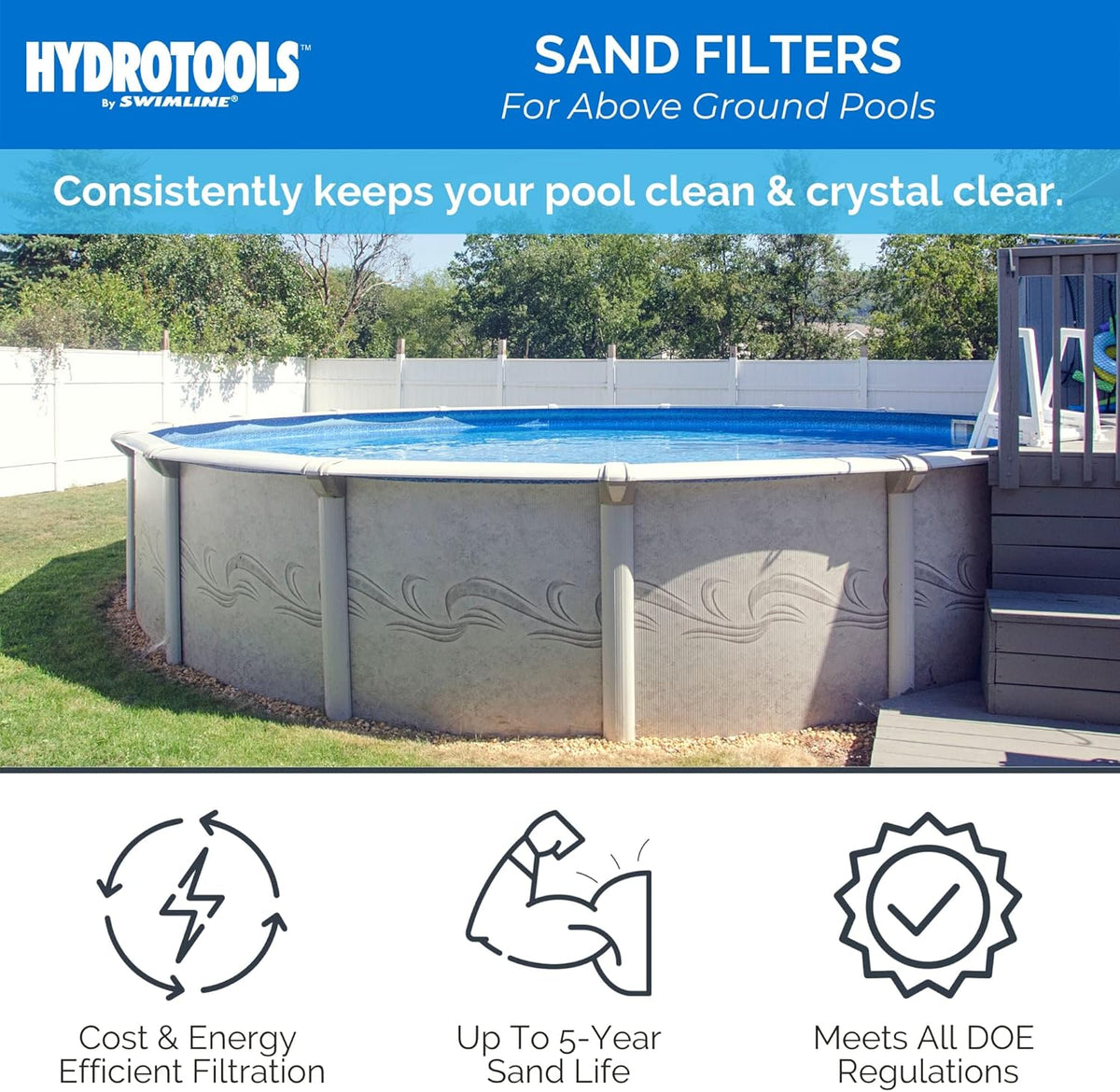 SWIMLINE HYDROTOOLS Complete Sand Filter System, 12" Tank - for Above-Ground Pools Up to 8,000 Gallons, Single Speed Pump, 0.3 THP, 1,980 GPH, 4-Way Multi-Port Valve, 42 lb Capacity