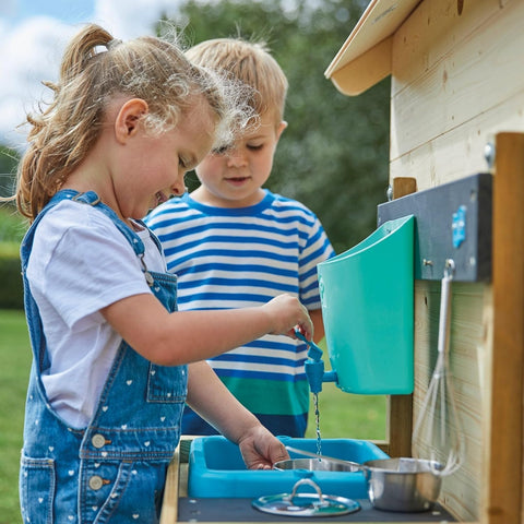 Modderkeuken - Buitenkeuken Kind - Speelkeuken Tuin - Keuken Speelset - met Waterpan - Tuin Gootsteen - Keuken Accessoires - voor Jongens - Meisjes 3 jaar en ouder - Hout - 31 x 55 x 56 cm - Houten/Blauw