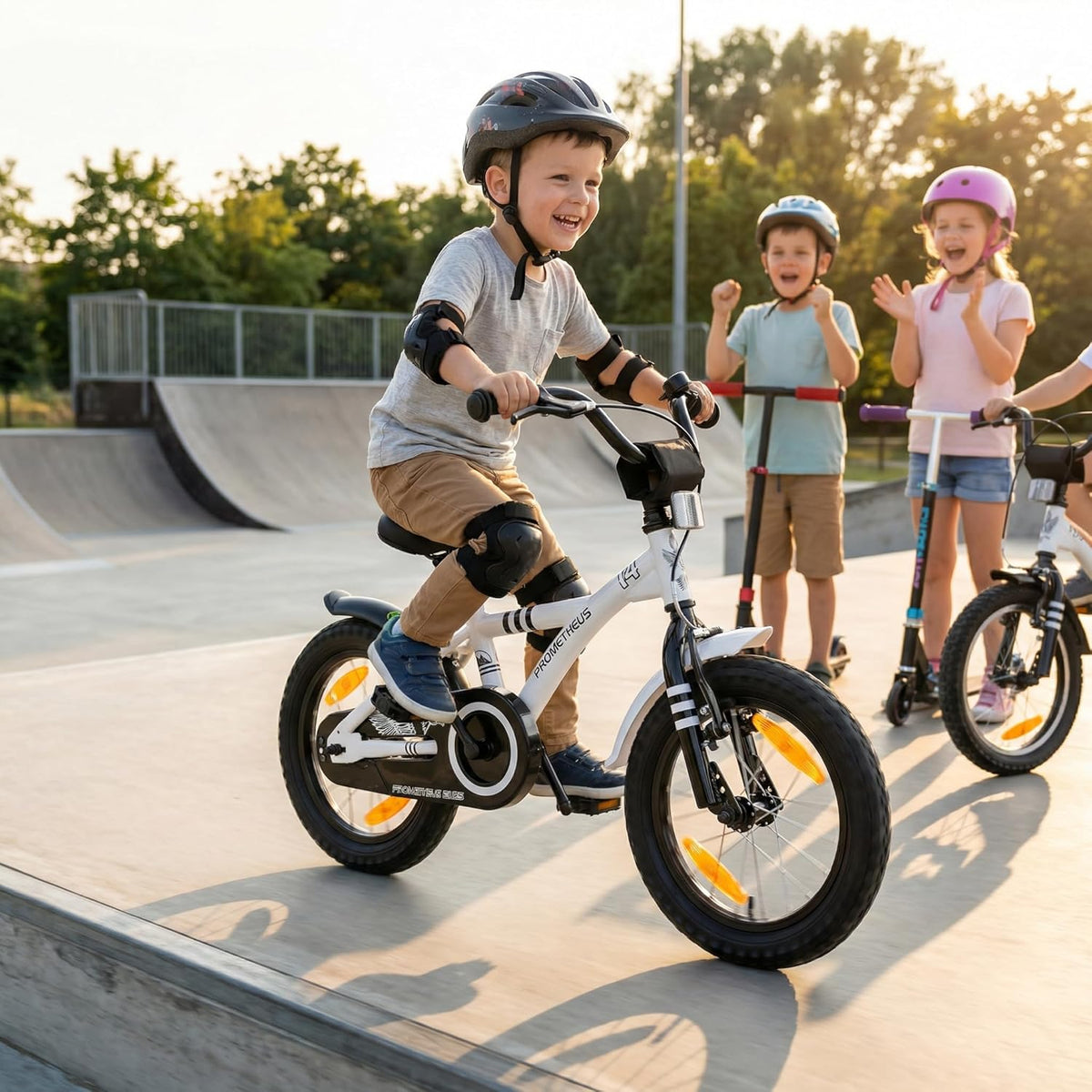 PROMETHEUS BICYCLES kinderfiets 14 inch fiets jongens meisjes van 4 jaar oude met zijwieltjes terugtraprem in wit BMX