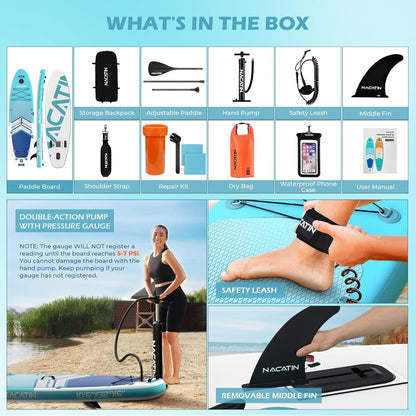 NACATIN Opblaasbare Stand Up Paddle Board SUP (blauw)