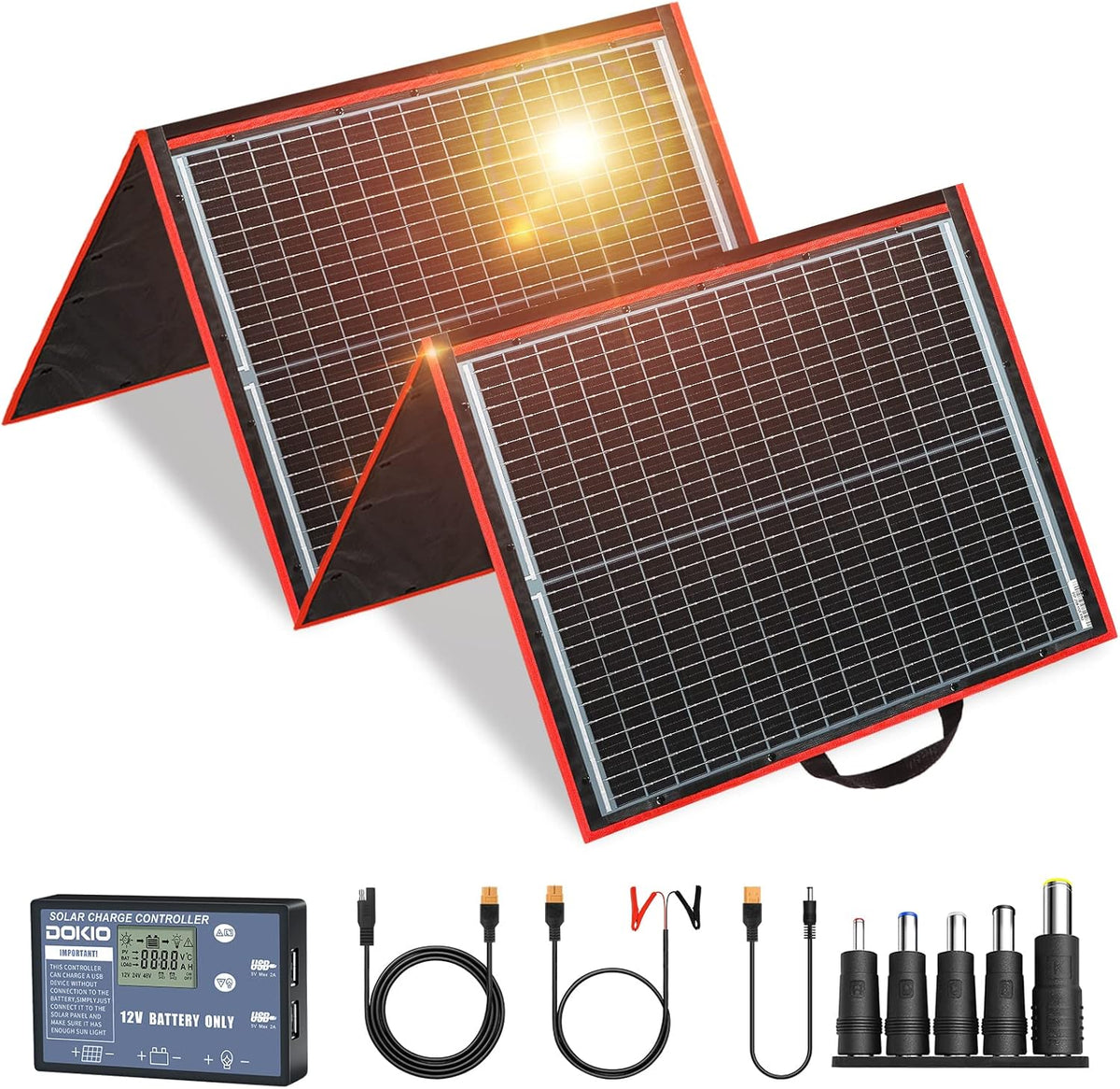 DOKIO Zonnepanelen 150W 12V Opvouwbaar Monokristallijne met 10A controller voor caravan camper camping auto boot batterij opladen