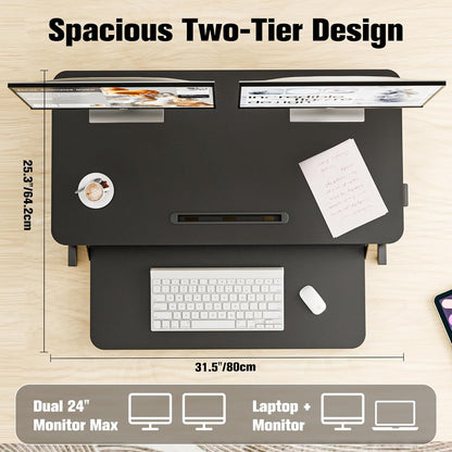 ERGOMAKER In hoogte verstelbare staande bureau converter - 80cm (32 inch)breed Platform tafelblad werkstation - snel zitten om te staan Desk Riser voor Dual monitoren, Zwart
