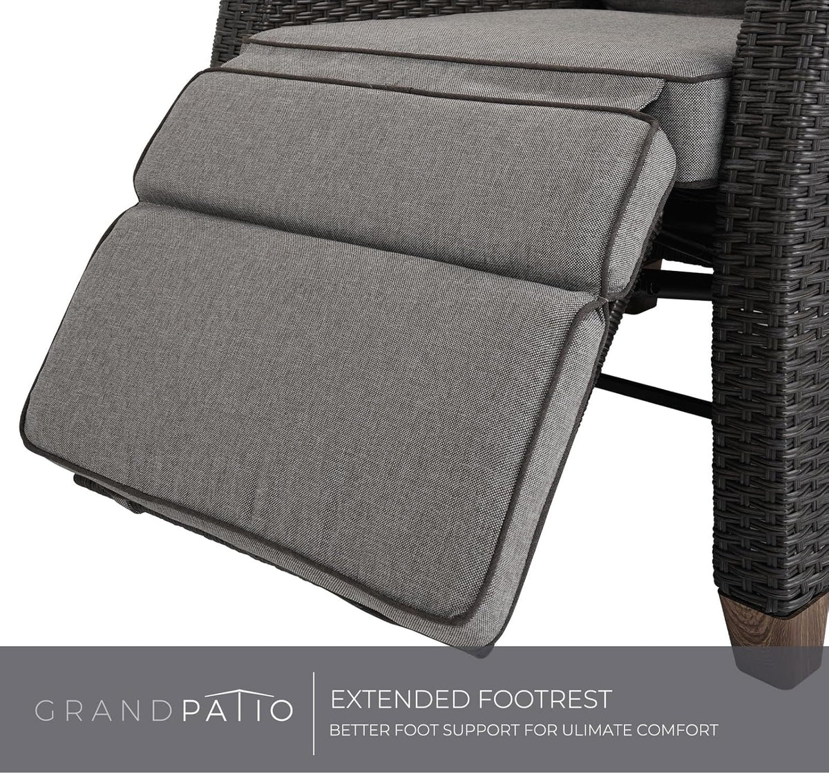 Grand patio Recliner Lounger with Seat Cushion, Aluminium Frame, Garden Chair, Adjustable Backrest, Rattan Sun Lounger for Indoor, Outdoor (Grey Seat Cushion and Brown Rattan) - QUORE