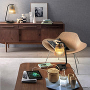 Tafellamp - Tafellampen - 2 Stuks - Bedlampje - Vintage Stijl - Nachttafellamp - met Traploos Dimbaar - USB-Poort - 5V&2A -  Industrieel Bureaulamp - Amberkleurige Lampenkap - voor Slaapkamer - Woonkamer - Lezen Kantoor - IJzer - 14 x 34.5 cm - Zwart