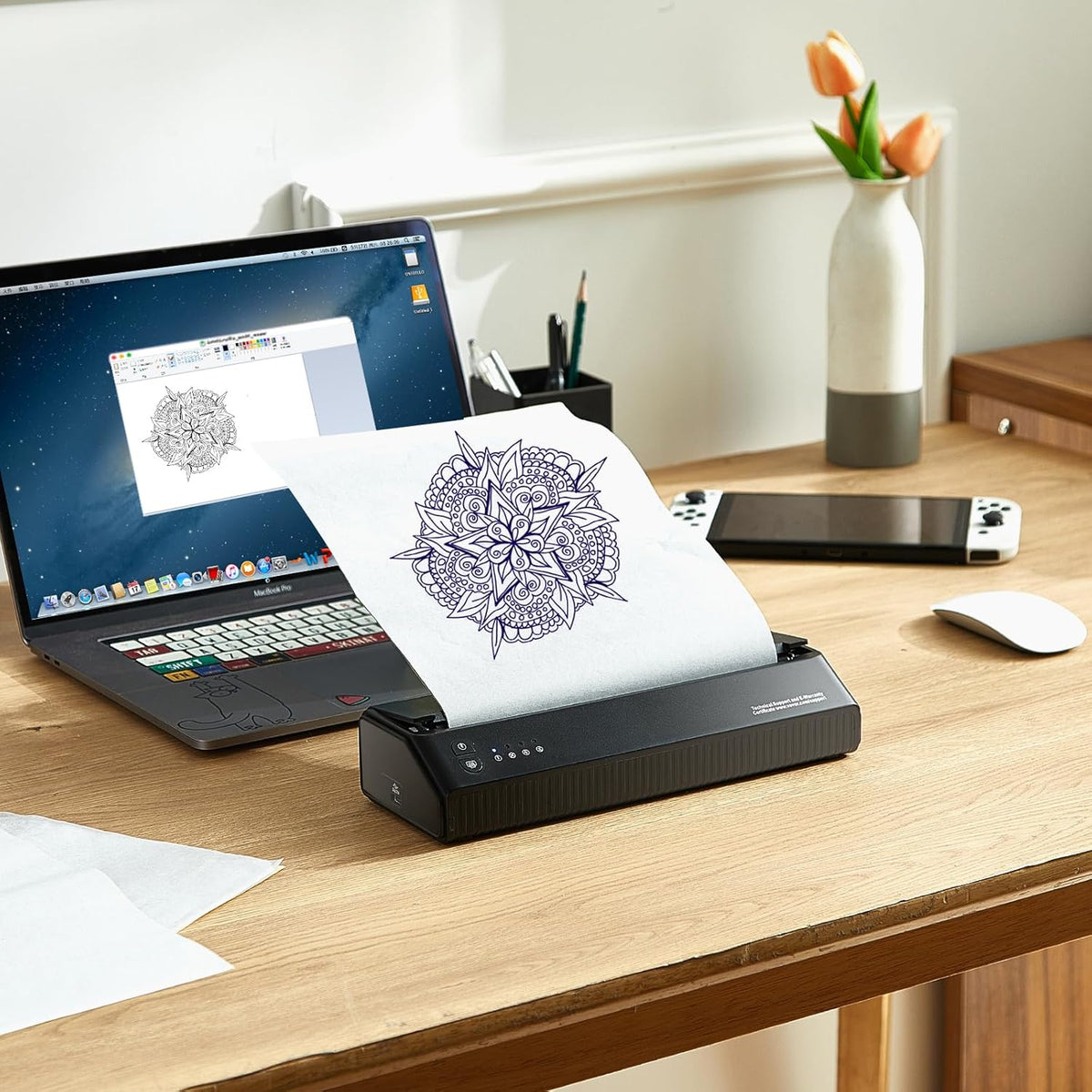 Tattoo Stencil Printer – Tattoo Printer – Tattoo Transferprinter – Tattoo Sjabloonprinter – Draadloze Tattoo Printer – Thermisch Printen Zonder Inkt – 2500mAh Draagbare Batterij
