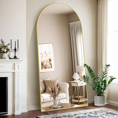 NASSYOU Bogen Ganzkörperspiegel, 192 x 85 cm staande spiegel met gouden aluminium frame, grote wandspiegel vloerspiegel voor slaapkamer, entree, gang, huisdecoratie