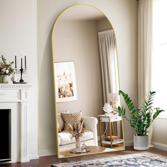 NASSYOU Bogen Ganzkörperspiegel, 192 x 85 cm staande spiegel met gouden aluminium frame, grote wandspiegel vloerspiegel voor slaapkamer, entree, gang, huisdecoratie