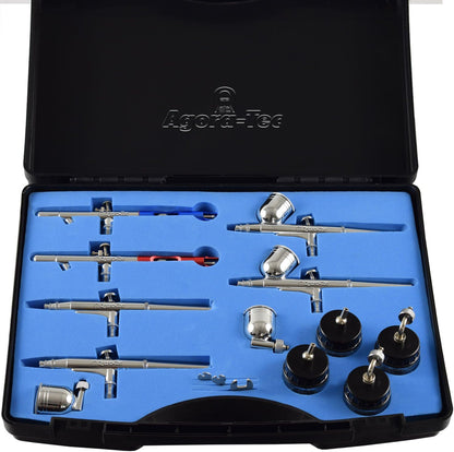 Agora-Tec® Airbrush pistolen set AT-AS-01-15-delig Airbrush-pistolenset met 6 pistolen in 4 verschillende sproeimaten.