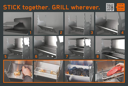 FENNEK Grill | Houtskoolgrill | mobiel/insteeksysteem | voor kamperen/trekking/camperleven, tuin en outdoor grillplezier | van rvs