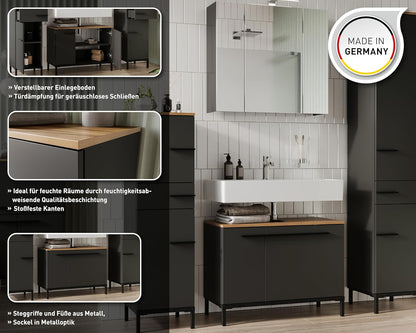Germania WB Base Cabinet 2670-549 GW-Yonkers, in Graphite/Navarre Oak-Nb., with siphon recess, 80 x 59 x 34 cm (W x H x D) - QUORE