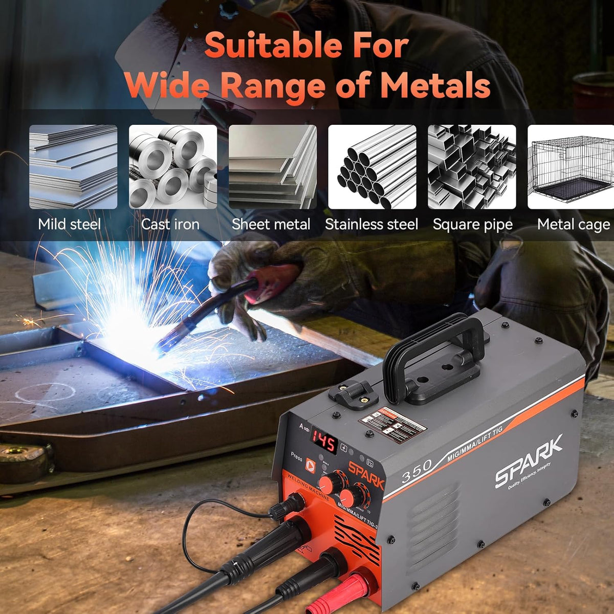 MIG350 lasapparaat met continue draad zonder gas, 120 A, 230 V, synergie elektrode 3-in-1 MIG/ARC/LIFT TIG IGBT inverter lasapparaat met draad 0,8 mm, lasmasker MIG