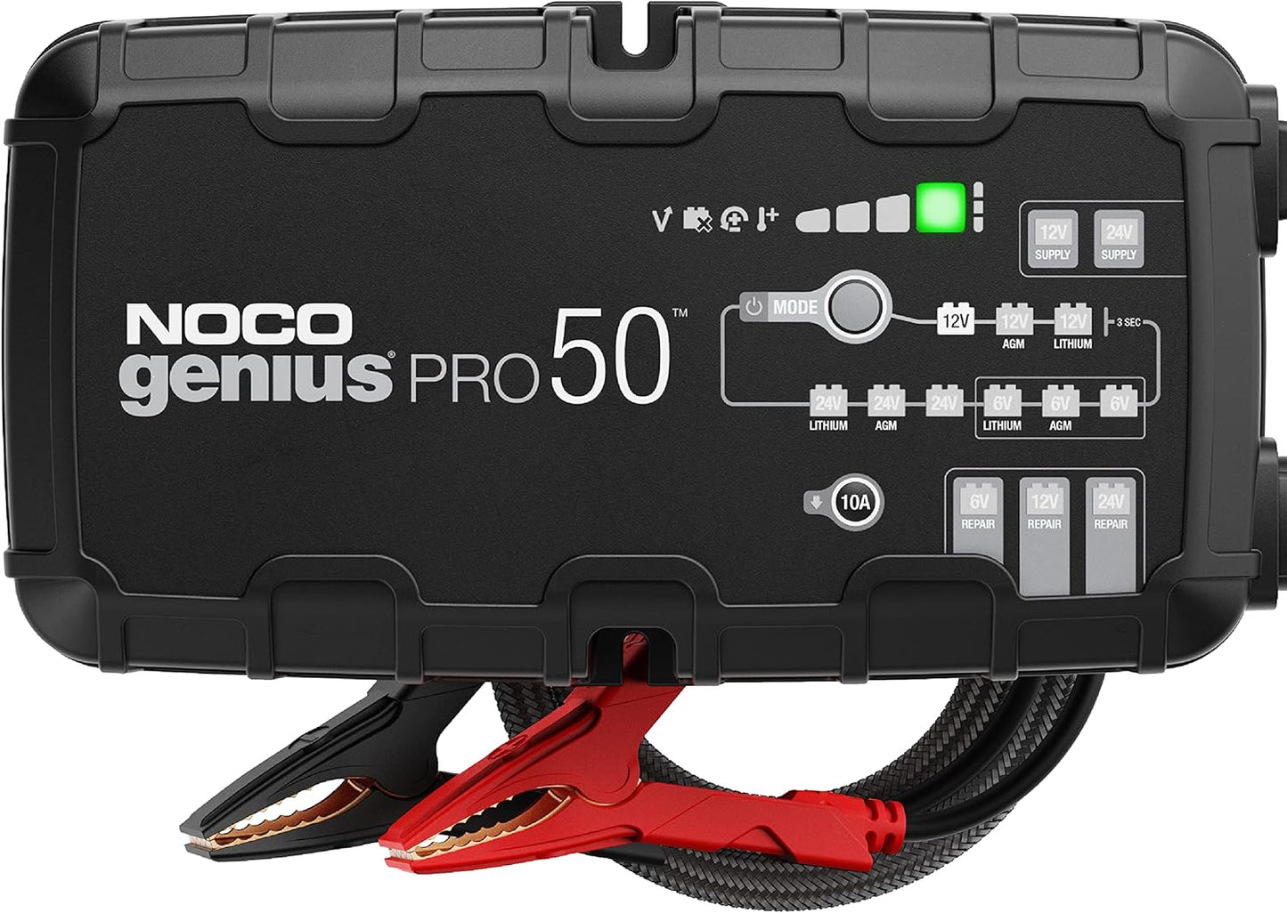 NOCO GENIUSPRO50, 50A Automatische Professionele Oplader, 6V, 12V en 24V Batterijlader, AGM, SLA, Gel en Lithium Auto-Acculader, Onderhoudslader, Druppellader en Desulfator - Auto, Boot, SUV, Camper